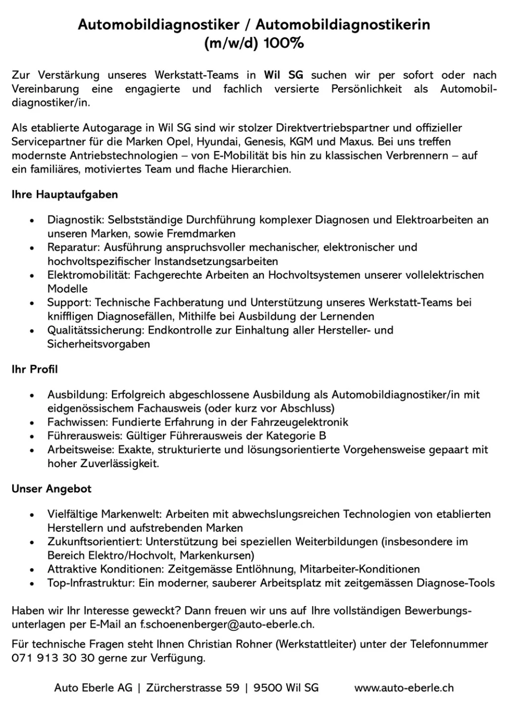 Jobs Auto Eberle AG Wil